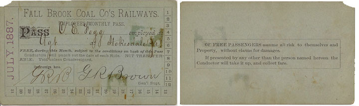 1887 Fall Brook Railway Pass