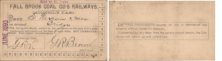 1893 Fall Brook Railway Pass