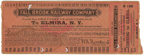 1894 Fall Brook Railway Ticket