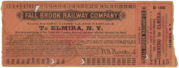 1894 Fall Brook Railway Ticket