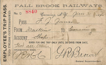 1897 Fall Brook Railway Press Pass