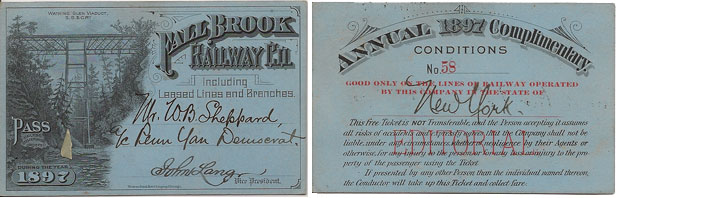 1897 Fall Brook Railway Press Pass