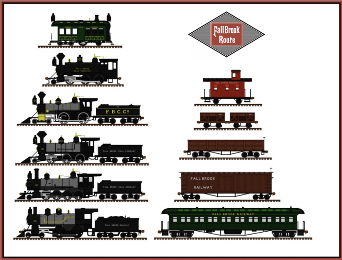 Andrew Moyer's depiction of Fall Brook rolling stock