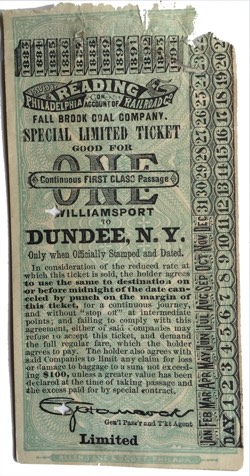 1883 Reading RR Ticket